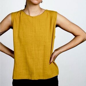 Dagg and Stacey linen mustard tank shell top button back flowy minimal Dustin